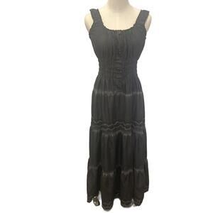 Lapis Women's Size Medium Black Cotton Tiered Sleeveless Maxi Dress Gown